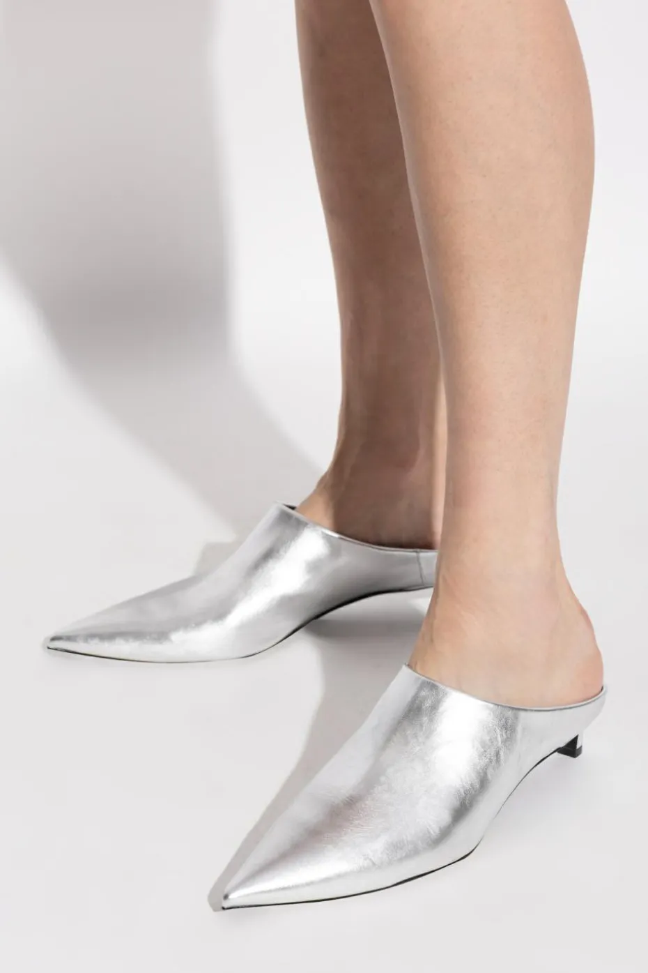 JIL SANDER SREBRNY Skórzane buty na obcasie