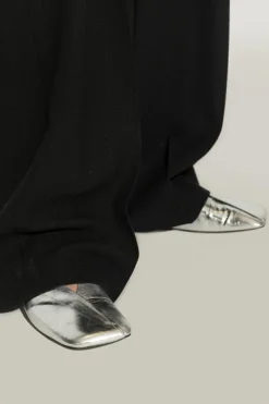 JIL SANDER SREBRNY Skórzane baleriny