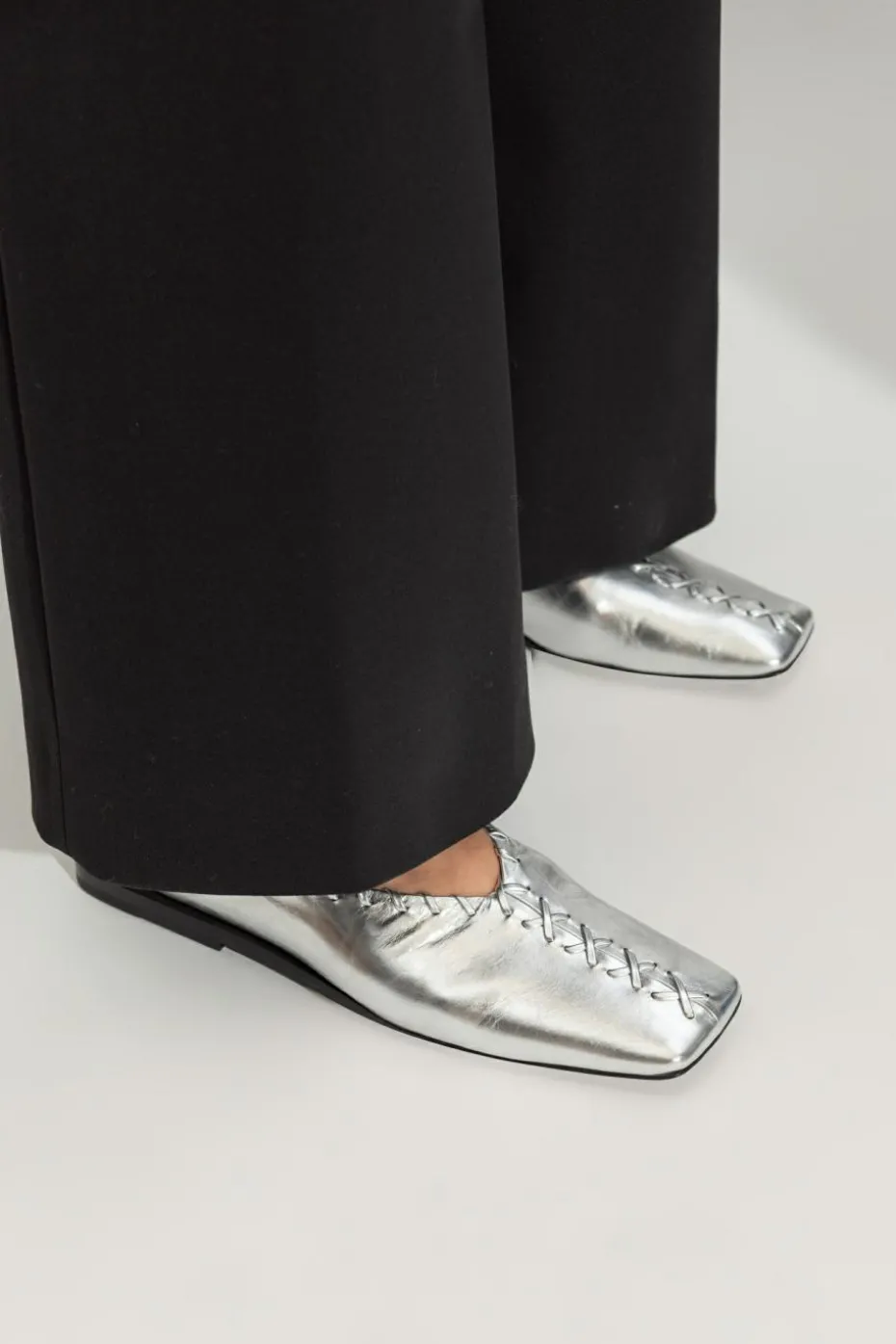 JIL SANDER SREBRNY Skórzane buty