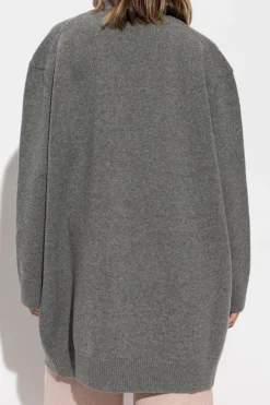 JIL SANDER SZARY Kardigan z odpinanym sztucznym futrem