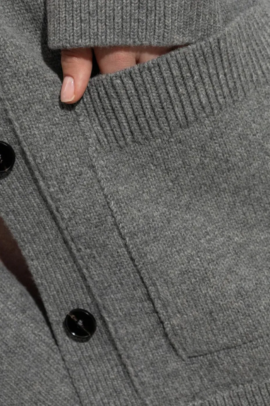 JIL SANDER SZARY Kardigan z odpinanym sztucznym futrem