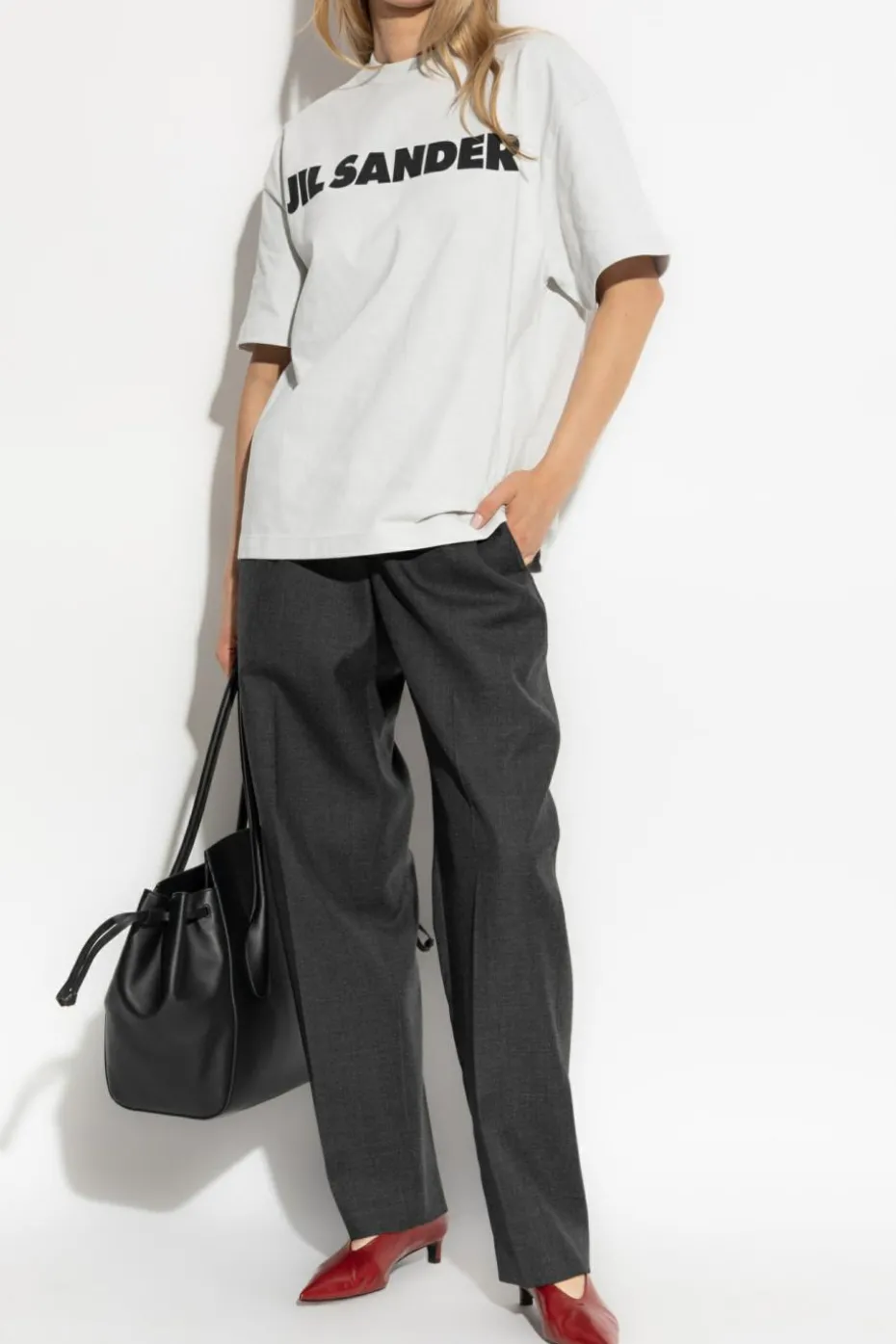 JIL SANDER SZARY T-shirt z logo