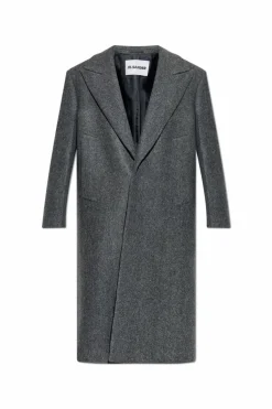 JIL SANDER SZARY Wełniany płaszcz