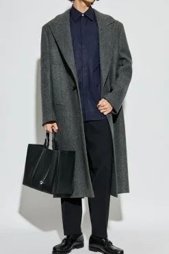 JIL SANDER SZARY Wełniany płaszcz