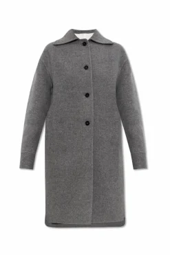 JIL SANDER SZARY Wełniany płaszcz