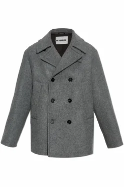 JIL SANDER+ SZARY Wełniany płaszcz
