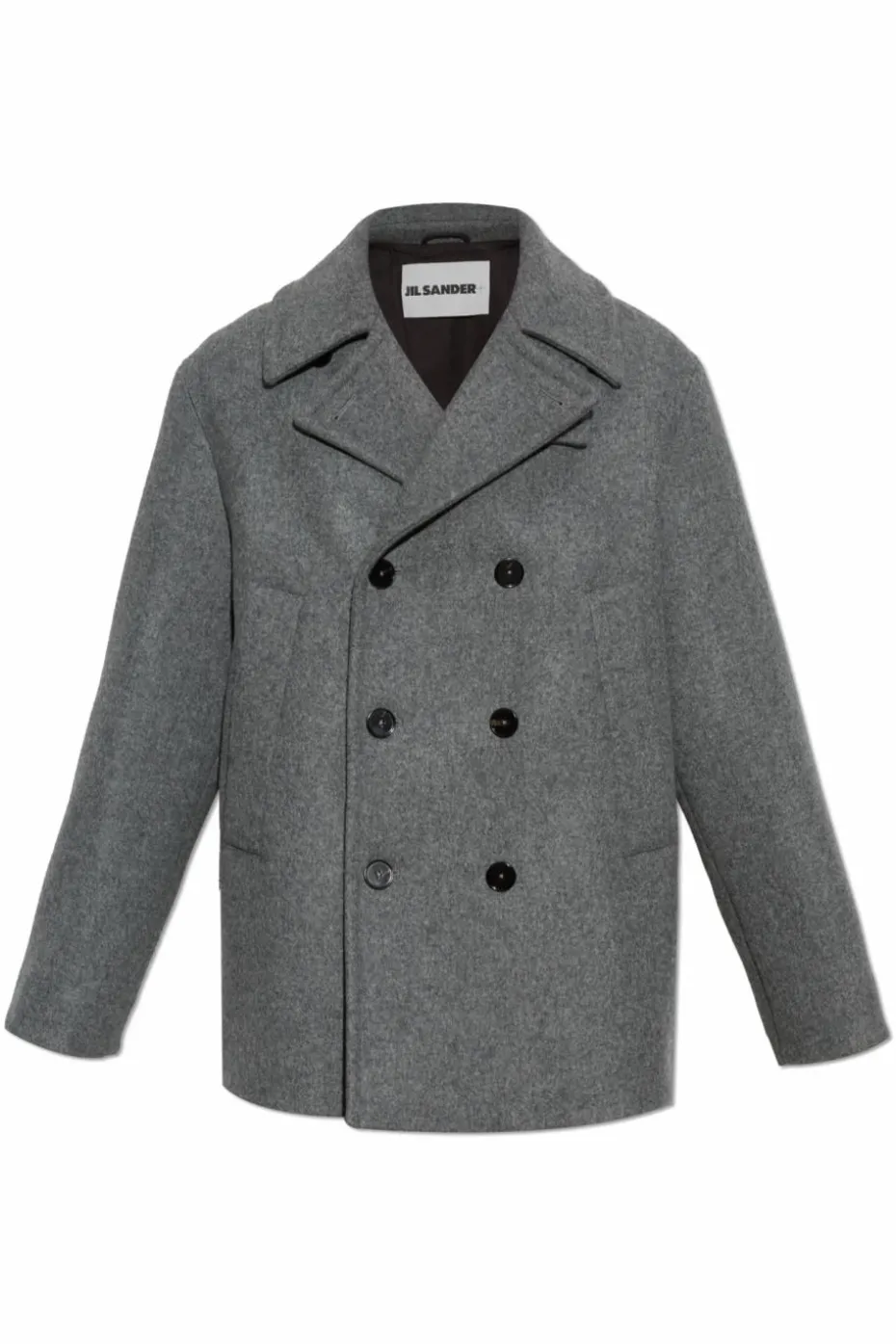 JIL SANDER+ SZARY Wełniany płaszcz