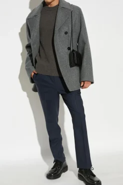 JIL SANDER+ SZARY Wełniany płaszcz