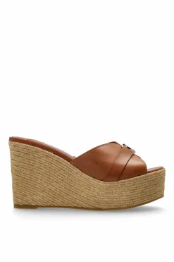 Jimmy Choo BRĄZOWY Klapki na koturnie `Leda`