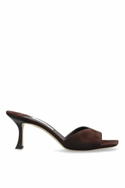 Jimmy Choo BRĄZOWY Klapki na obcasie `Skye`
