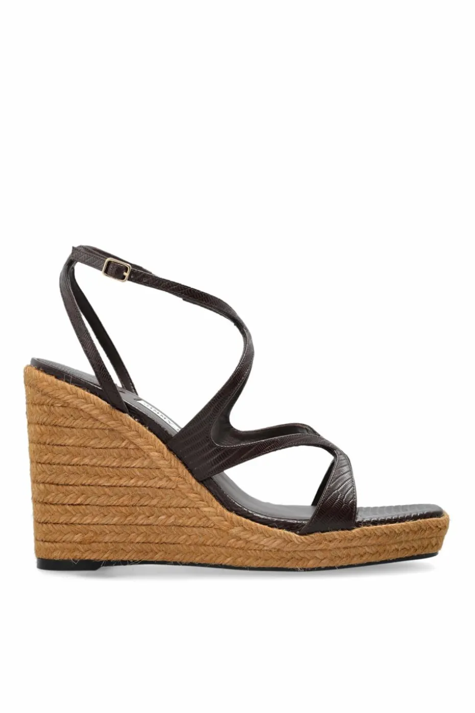 Jimmy Choo BRĄZOWY Sandały `Ayla` na koturnie