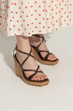 Jimmy Choo BRĄZOWY Sandały `Ayla` na koturnie