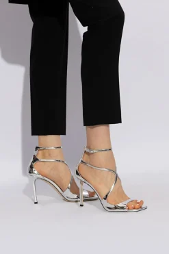 Jimmy Choo SREBRNY Lakierowane sandały na obcasie ‘Azia’