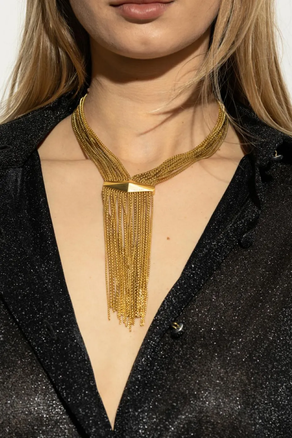 Jimmy Choo ZŁOTY Naszyjnik `Zandra` z frędzlami
