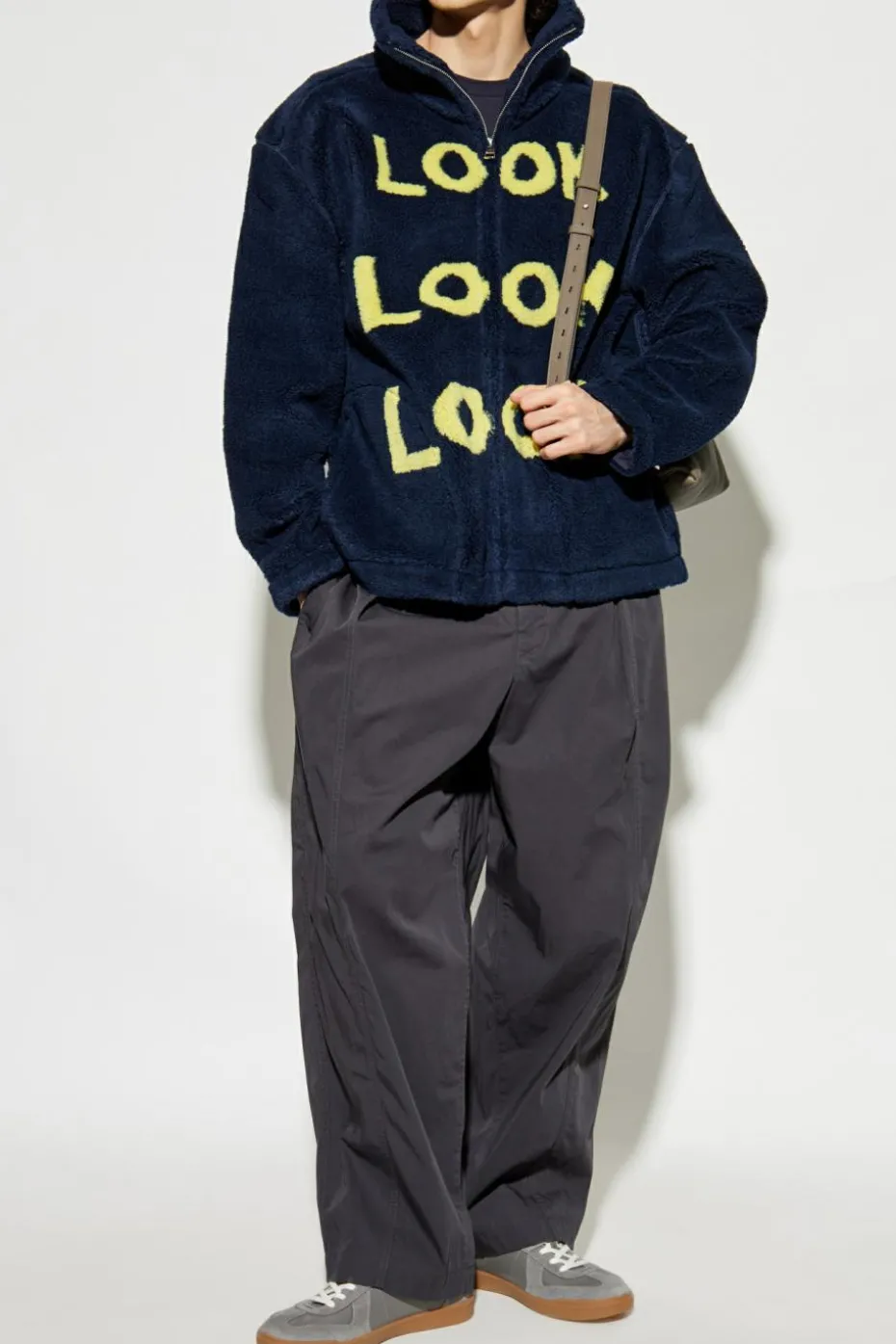 JW Anderson GRANATOWY Polarowa bluza z nadrukiem