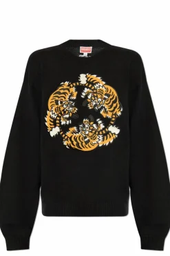 Kenzo CZARNY Sweter z wyszytym motywem tygrysa