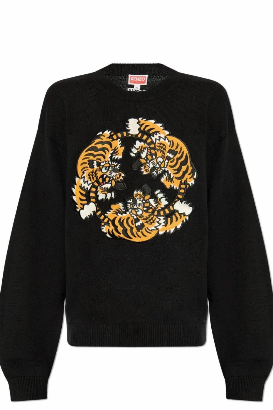 Kenzo CZARNY Sweter z wyszytym motywem tygrysa