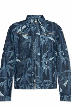 Kenzo GRANATOWY Jeansowa kurtka z dekoracyjnym wzorem