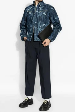 Kenzo GRANATOWY Jeansowa kurtka z dekoracyjnym wzorem