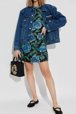 Kenzo GRANATOWY Jeansowa kurtka z korowym haftem