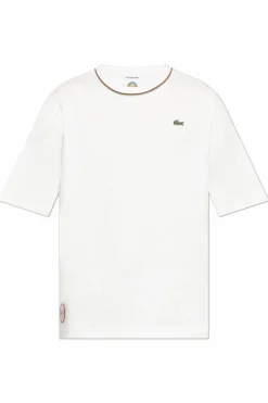 Lacoste BIAŁY T-shirt z kolorowym nadrukiem