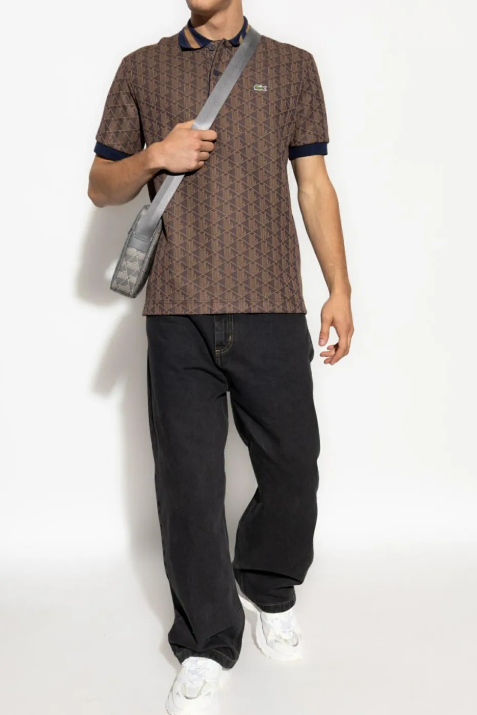 Lacoste BRĄZOWY Polo z monogramem