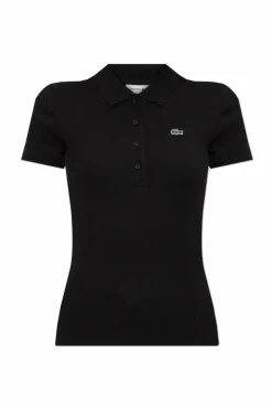 Lacoste CZARNY Prążkowane polo z naszywką z logo