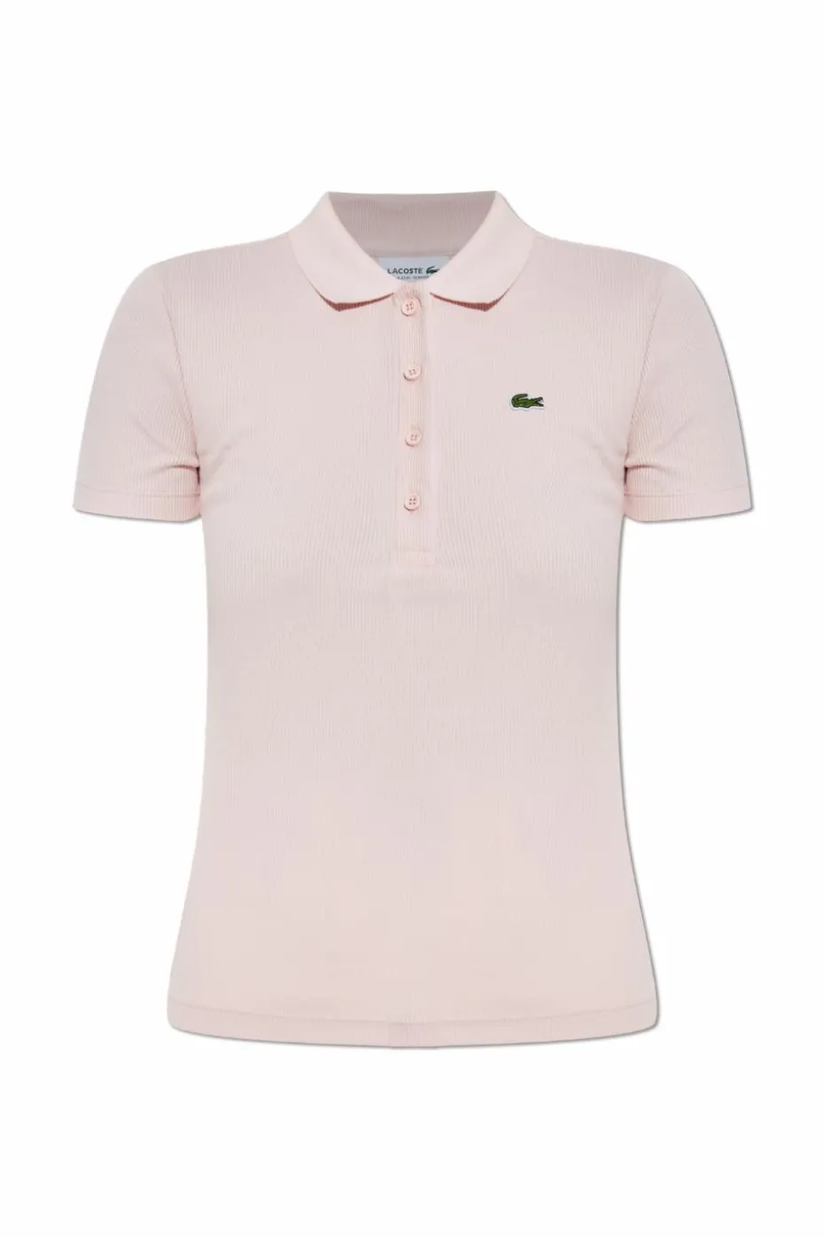 Lacoste RÓŻOWY Prążkowane polo z naszywką z logo