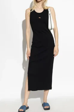 Maison Kitsuné CZARNY Prążkowana sukienka