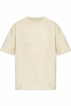 Maison Margiela beżowy T-shirt z nadrukiem