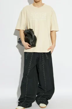 Maison Margiela beżowy T-shirt z nadrukiem
