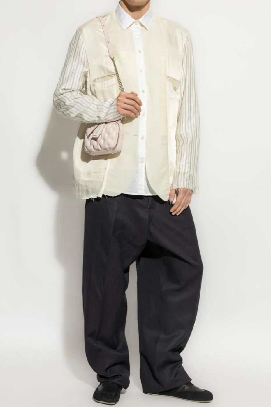 Maison Margiela kremowy Koszula z łączonych materiałów