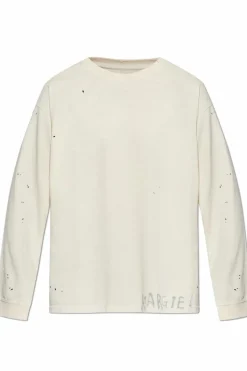 Maison Margiela kremowy T-shirt z efektem plam po farbie