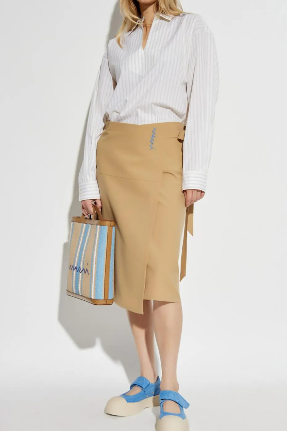 Marni BIAŁY Top typu `oversize` ze wzorem w prążki