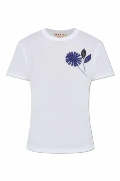 Marni BIAŁY T-shirt z aplikacją