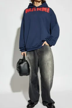 Marni GRANATOWY Bluza z kapturem