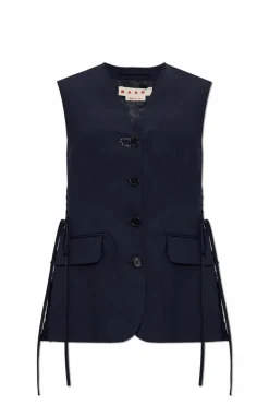 Marni GRANATOWY Kamizelka z efektem `vintage`