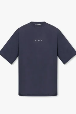 Marni GRANATOWY T-shirt z logo