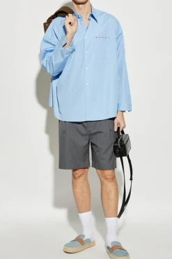 Marni NIEBIESKI Koszula typu `oversize` z kieszenią