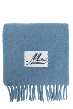 Marni NIEBIESKI Szal z naszywką z logo