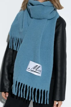 Marni NIEBIESKI Szal z naszywką z logo