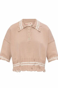 Marni RÓŻOWY Sweter z kołnierzem