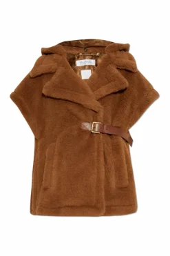Max Mara BRĄZOWY Futrzane ponczo