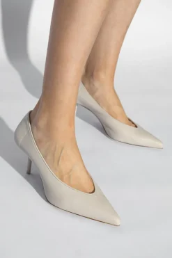 Max Mara kremowy Skórzane buty na obcasie