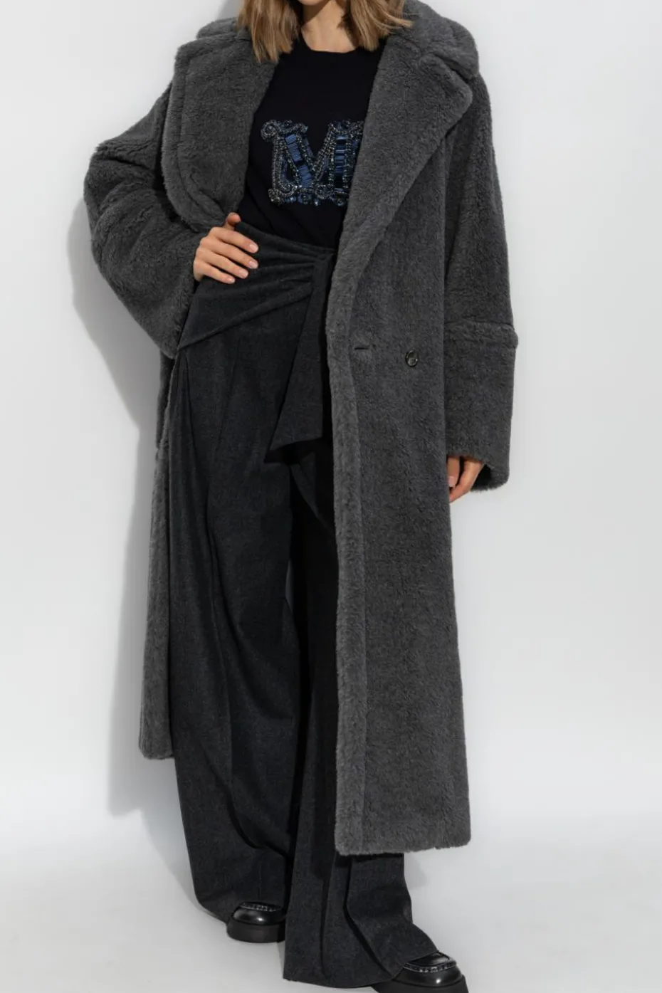 Max Mara SZARY Wełniany płaszcz `Kadiak`