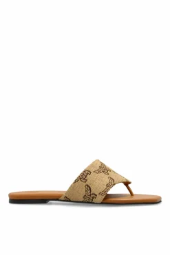 MCM beżowy Klapki z monogramem