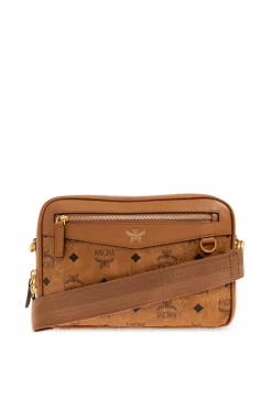 MCM BRĄZOWY Torba na ramię z monogramem