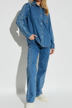 MCM NIEBIESKI Jeansowa koszula z monogramem