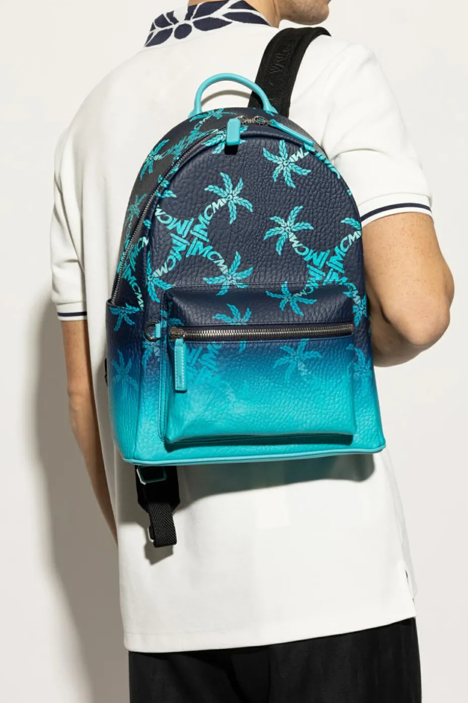 MCM NIEBIESKI Plecak z monogramem