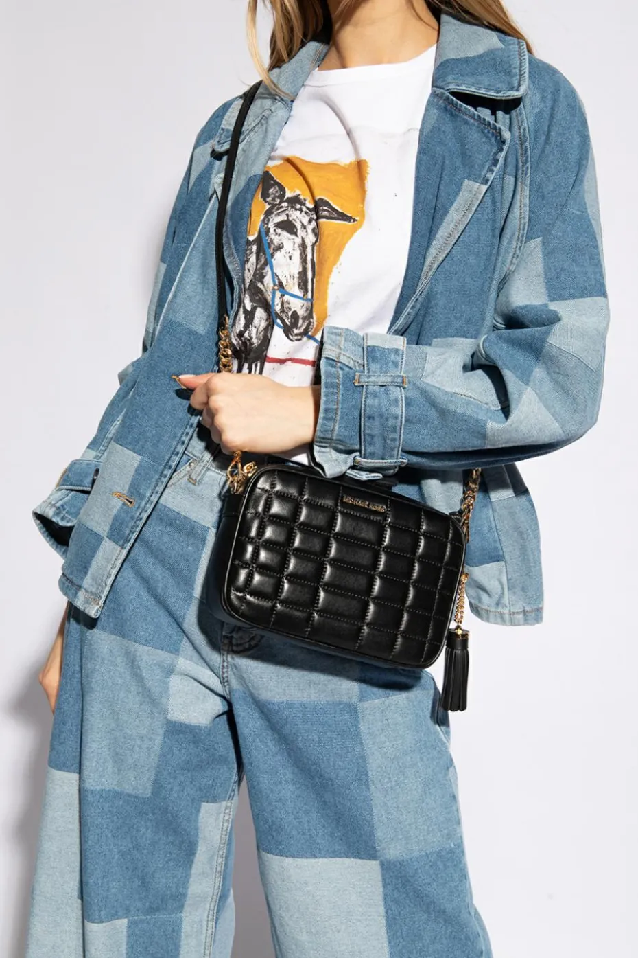 Michael Michael Kors CZARNY Pikowana torba na ramię